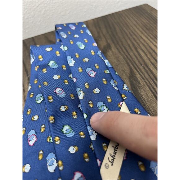Salvatore Ferragamo Authentic Angel Tropical Fish Silk Neck Tie Ocean Blue - Picture 4 of 8